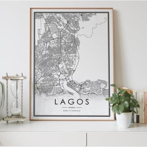 LAGOS city map Nordic Living Room Decoration Canvas Poster Modern Home Decor Art Print Painting
