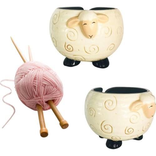Ceramic Yarn Bowl Knitting Storage Holder Sheep Design Sewing Tool 14x12cm