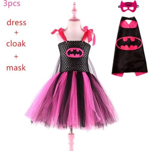 2019 Super Cute Super Hero Tutu Costume 3pcs Hot Pink Batgirl Girls Tutu Dress Carnival for Cosplay Party Halloween costumes set