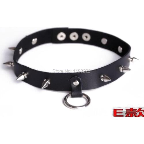 Handmade Punk Goth Rock Heavy Metal Spikes Spiked D O Round Button Leather Choker Collar Necklace