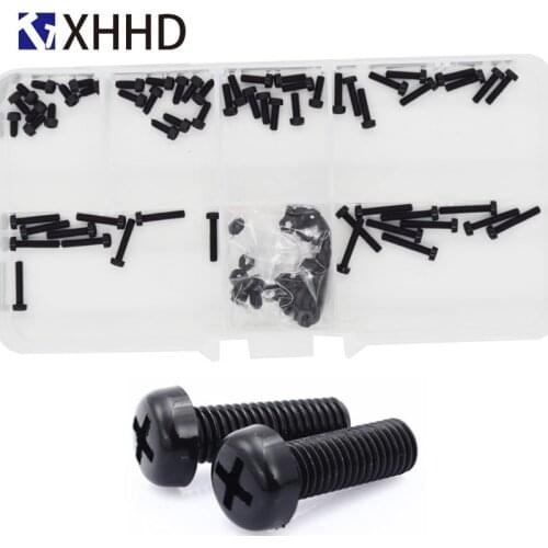 M2 Black Nylon Pan Head Cross Screw Round Machine Screw Plastic Hex Nut Assortment kits