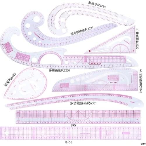 9pcs Sewing French Curve Ruler Measure Dressmaking Tailor Drawing Template Craft Tool Set