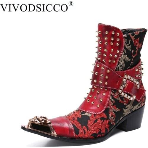 New England Style Retro Boots Punk Motorcycle Martin Boots Luxury Brand Genuine Leather Military Rivet Boots Formal Male Shoes