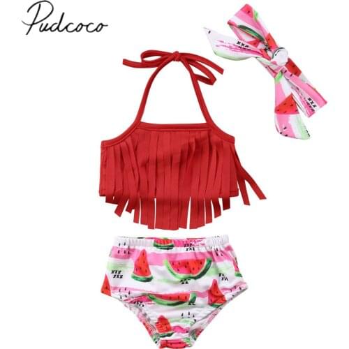 2018 Brand New 3Pcs Toddler Infant Newborn Baby Girls Tassel Swimwear Bathing Bikini Set Outfits Swimsuit Watermelon Bikini Set