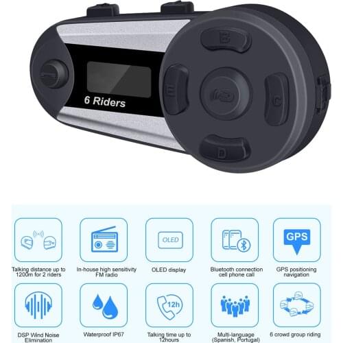 New LCD V6 intercom motorcycle helmet intercom moto bluetooth helmet Headset 6 Riders 1200M Intercomunicador FM