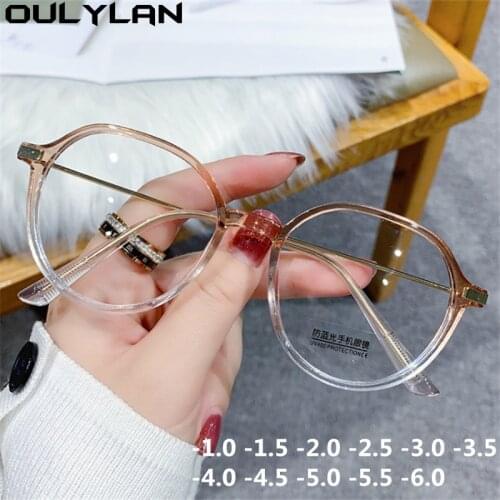 Oulylan Vintage Round Myopia Prescription Eyeglasses Women Men Finished Myopia Glasses Student Shortsighted Eyewear -1.5 2.5 3.0