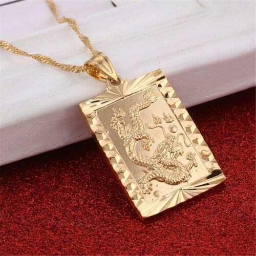 Blessing Pendant Necklace In Chinese Dragon Animal Gold Color Luck Charms Taoism Jewelry