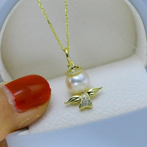 Angel Cute 925 Sterling Silver Pendant Base Settings Mountings Findings Parts for Pearl Coral Jade Beads Stones Crystal 5pcs/lot