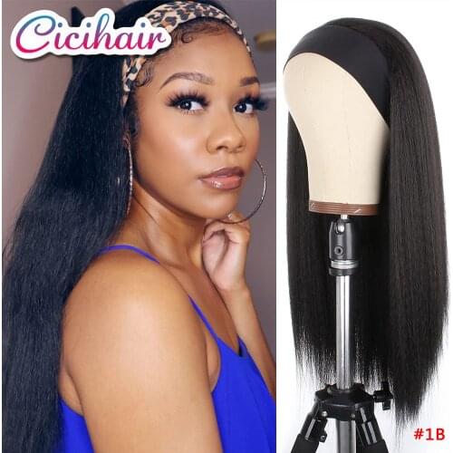 Yaki Straight Synthetic Hair Wig Kinky Straight Headband Wigs Curly Wave Head BandWigs For Black Women Machine Made Wigs16-28"