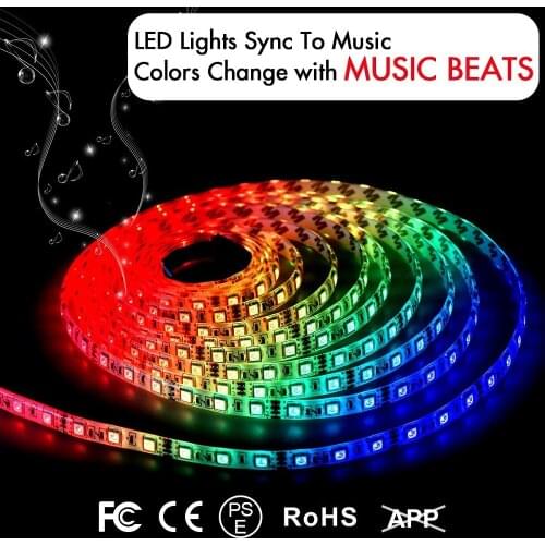 RGB LED Strip Lights Sync To Music 5M 150 LED Lamp SMD 5050 Waterproof Flexible Strip Lamps IR Controller Screen TV Night Light