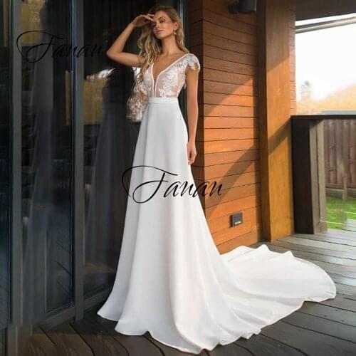 Sexy Deep V-Neck See-Through Wedding Dresses Backless Lace Appliques A-Line Sleeveless Boho Bridal Gown robe de soirée