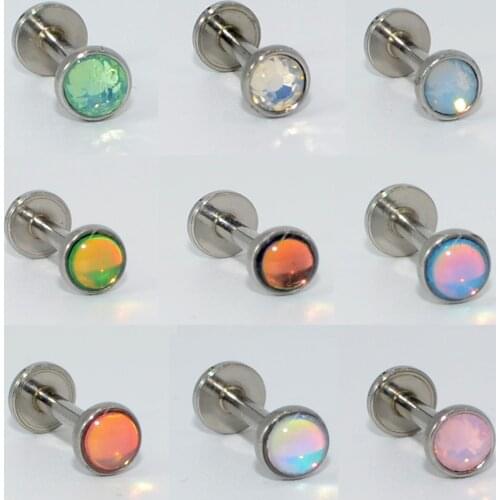 2Pc Flat CZ Gem Opal Lip Labret Stud Piercing Internall Thread Ear Tragus Cartilage Helix Stud Earring Body Jewelry