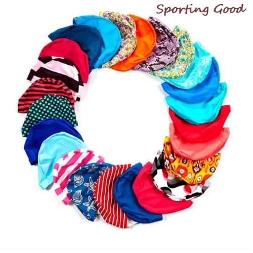 1Pcs Swimming Cap Polyester Protect Ears Long Hair Sports Swim Pool Hat For Men Women Adults Print Swim Caps Free Size