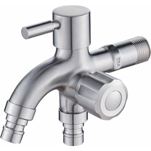 Stainless Steel Washing Machine Faucet 1in 2 Out Multifunctional Water Tap Double Bibcock Outdoor Garden Washing Machine Mop Tap