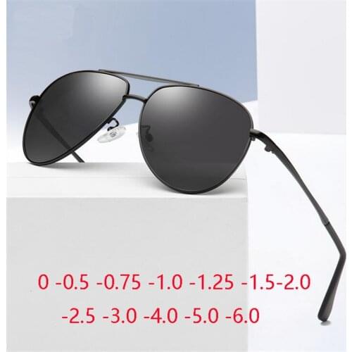 Double Beam Pilot Sunglasses Men Polarized Metal Minus Lens Driving Prescription Sunglasses Male 0 -0.5 -0.75 -1.0 To -6.0