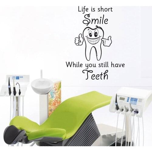 Dental Clinic Quote Decal Dentist Cartoon Smile Teeth Wall Art Vinyl Stickers Teeth Clinic Removable Decor For Window Glass Z274