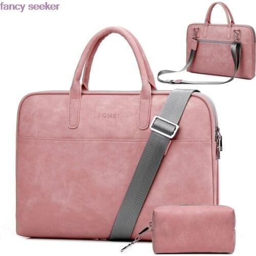 PU Leather Matte Waterproof Laptop 14 15.6 17.3 Handbag For Macbook Air 13 Bag Pro 13.3 15 Case Business Women Men Shoulder Bags