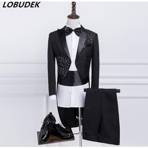 Tailing Mens Suit Formal Magician Swallowtail Performance Costume Host stage Wedding groom Studio Blazer Singer Chorus costumes