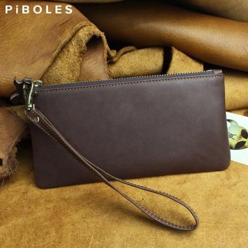 Slim Wallet Retro Genuine Leather Women Wallets Handmade Long Money Pouch Card Holder Purse Pen Bag Phone Soft Case