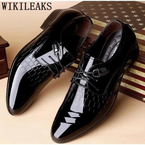 Patent Leather Black Oxford Shoes For Men Crocodile Skin Shoes Men Wedding Shoes Formal Mens Pointed Toe Dress Shoes Italy Derby