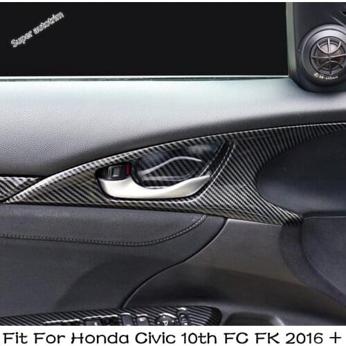 Inner Door Handle Catch Cover Trim Inserting Decal Panel Car Accessories Carbon Fiber Fit For Honda Civic 10th FC FK 2016 - 2020