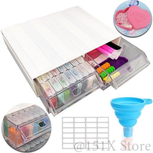5D Diamond Painting Accessories Drawer Storage Box With 35 Bottle And 27 Tool（Funnel,Heart Tray,Clay, Drill Pen）Container Case