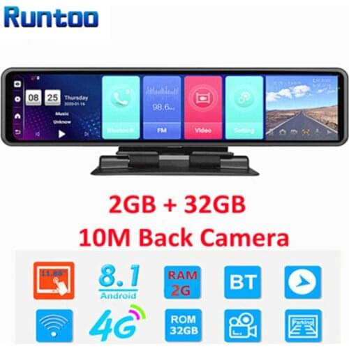 Dashboard Car Mirror Dash Camera 12" Android 4G 2GB 32GB Dual Lens Video Recorder Rearview Mirror Dash Cam Front and Rear Cam