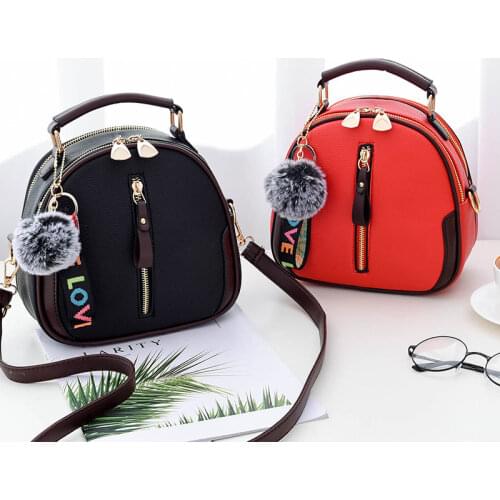 Mini PU Leather Crossbody Bags for Women 2021 Hair Ball Shoulder Messenger Bag Ladies Small Rivet Handbags Travel Hand Bag
