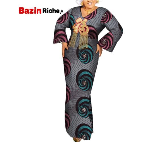 African Women Clothes Chinese Characters With Tassel Long Sleeve Floor-Length Dress Loose Maxi Evening Skirt Plus Size WY9181