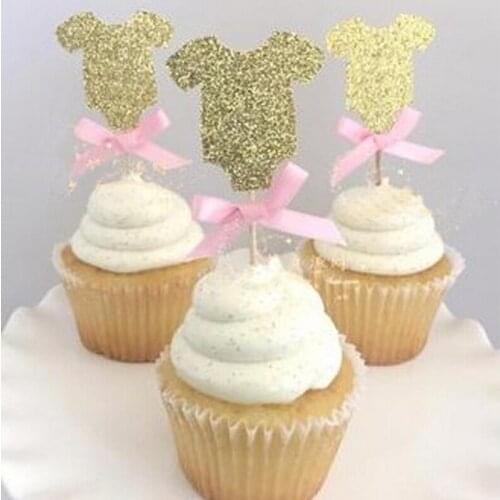 Gold glitter & pink cupcake topper - Baby Shower party,1st birthday, birthday cake topper, girls first party