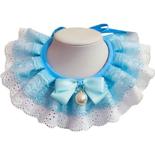 1PC Cat Lace Collar Fashion Fake Pearl Pet Neck Decorative Puppy Bandana Kitten Bib Adjustable Dog Collar Pet Accessories