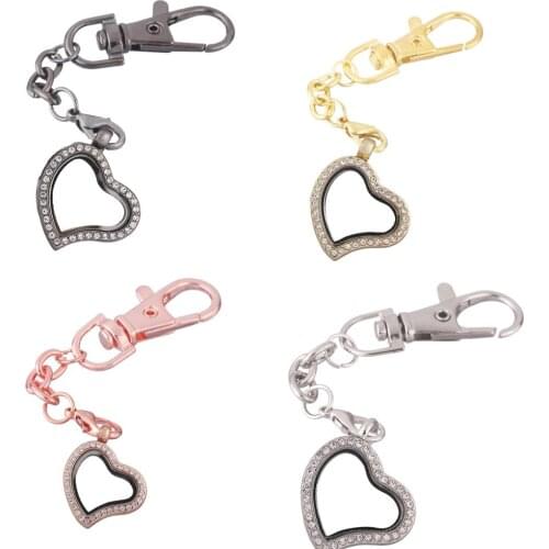 1pcs Sharp Heart crystal Alloy Floating charm Locket Keychain with Lobster clasp DIY twist living memory Glass locket Key ring