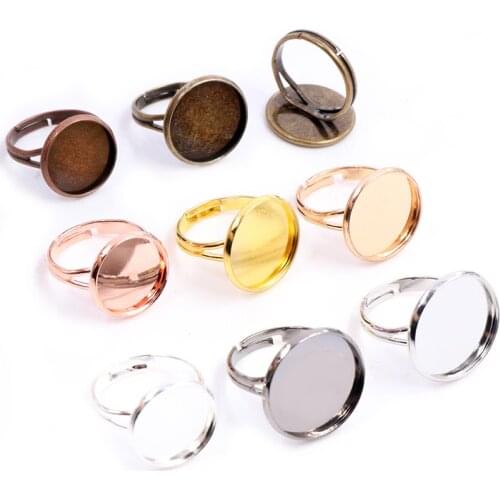 14mm-16mm-18mm 10pcs Rhodium Gold Silver Plated 8 Colors Brass Adjustable Ring Settings Blank,Fit 14-18mm Glass Cabochons Bezels