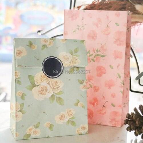 3PCS/Set Flower Printing Paper Bags Gift Bags Christmas Party Holiday Cookies Bag Sticker 23x13cm