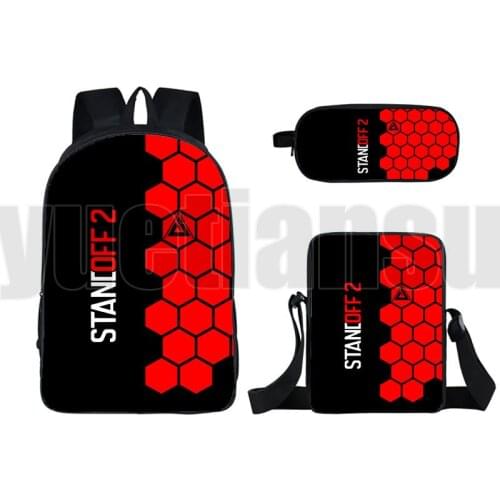 3D Print Standoff 2 Backpack Shooting War Game Pencil Case Shoulder Bag Boys Girls 16Inch School Bags 3Pcs Gift Unisex Travelbag