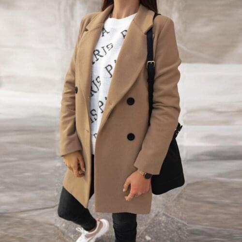 40%HOTWomen Autumn Winter Fashion Wide Lapel Double-line Buttons Warm Coat Outwear