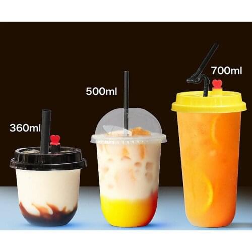 50pcs 95 caliber U shape creative cute disposable juice cup transparent milk tea plastic cups cold drink packaging cups with lid