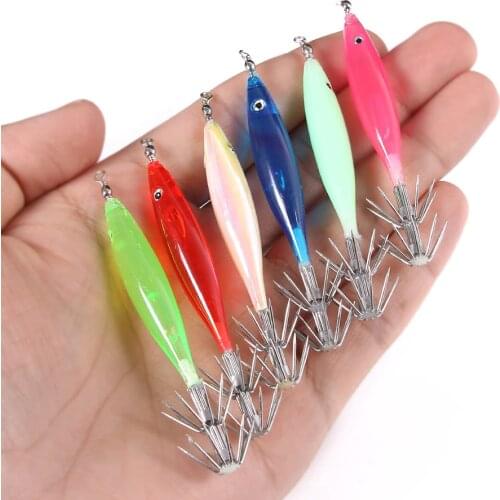 6PCS Luminous Squid Jigs 8cm Glow in Dark Fishing Lures Baits Squid Hooks Cuttlefish Fishing Lure