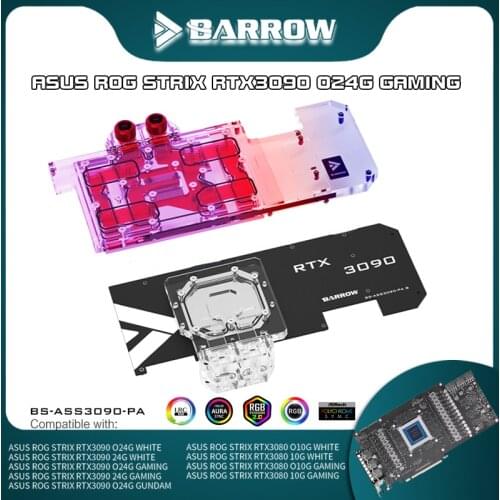 Barrow GPU Water Block For ASUS ROG STRIX RTX 3090 / 3080 GAMING, Graphics Card ,Full Cover ARGB 5V Light Effect ,BS-ASS3090-PA