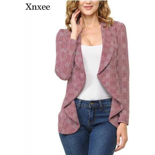 Irregular Elegant Cardigan New Women Suit Coat Autumn Fashion Business Women Suit Coat Casual Patchwork Plaid Suit Jacket Tops
