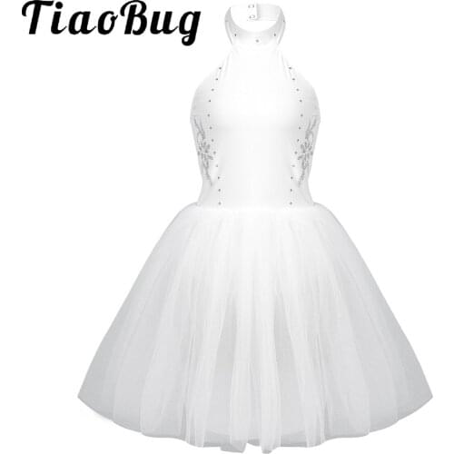 Tiaobug White Ballet Tutu Dress Shiny Sequin Rhinestone Adult Girl Ballerina Dancewear Stage Performance Backless Ballet Dresses