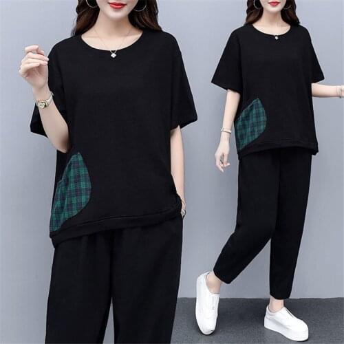 Black outfits tracksuits summer two 2 piece pant set women 2020 plus size short top and pants sportswear co-ord set 2 pcs