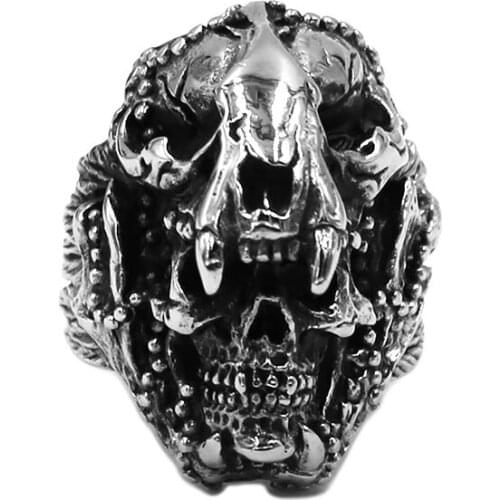 Cool Dinosaur Skull Ring Stainless Steel Jewelry Punk Viking Norse Ghost Skull Motor Biker Mens Boys Ring Wholesale SWR0967A