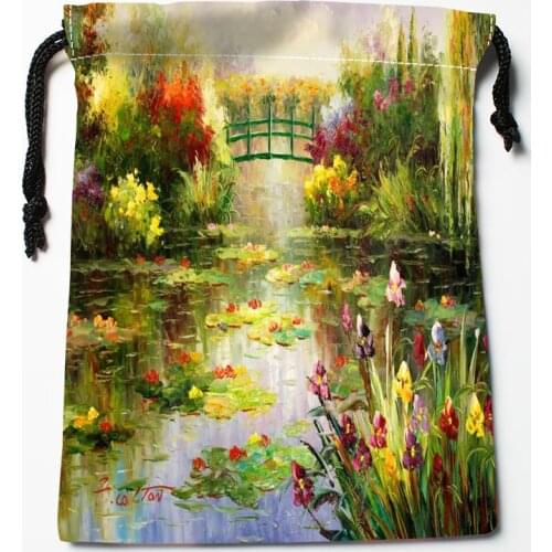 Best Claude Monet painting Drawstring Bags Custom Storage Printed Receive Bag Compression Type Bags Size 18X22cm Storage Bags