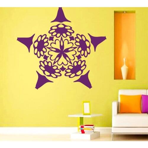 Mandala Flower Wall Decal Yoga Studio Vinyl Wall Stickers Om Indian Sign Interior Decor Removable Art Mural DIY Home Decor SY15