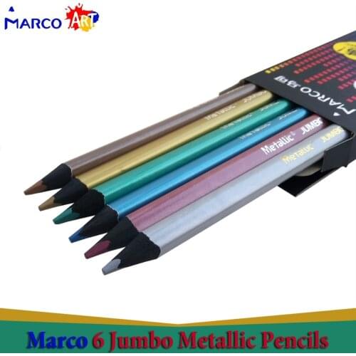 Marco Raffine 6pcs Jumbo Colored Pencils lapis de cor profissional Black Wood Metallic/Neon 12 Colored Pencils Stationery Set
