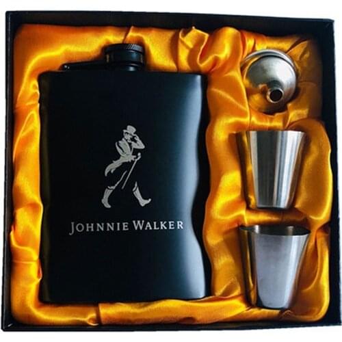 Mini 8oz All black paint Whisky Flagon Laser Logo 304 Stainless steel Alcohol Funnel Liquor Hip Flask Black Gift Box Set