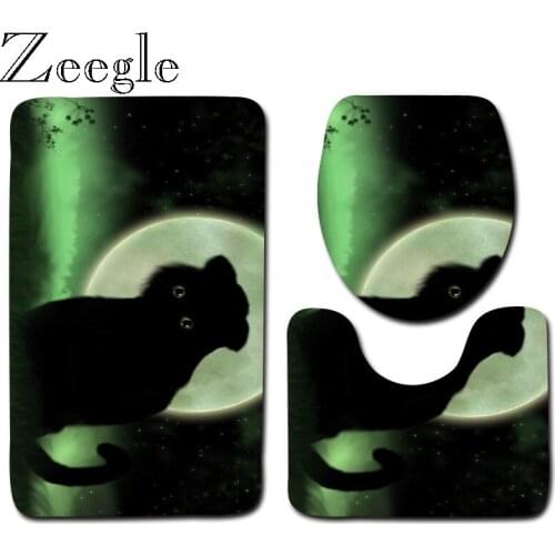 Zeegle Printed Animal Bath Mat Set Pedestal Rug Lid Toilet Cover Microfiber Bathroom Foot Mat Anti-slip Toilet Soft Floor Mat