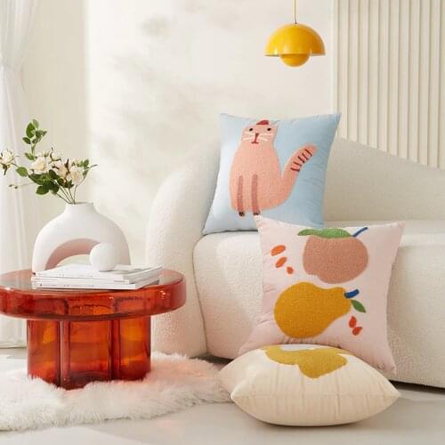 DUNXDECO Couch Cushion Cover Decorative Pillow Case Modern Nordic Art Home Simple Flora Cat Fruit Embroidered Sofa Chair Coussin