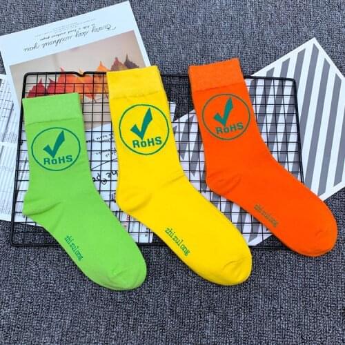 Adult Mid Calf Crew Dazzling Neon Bright Cotton Socks ROHS Youth Young Teenage Youths Sign Circle Symbol Mark Tick Off Check Yes